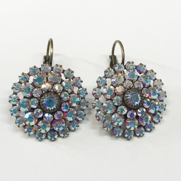 Liz Palacios Antiqued Brass AB Aurora Borealis Swarovski Crystal Earrings - Picture 9 of 12